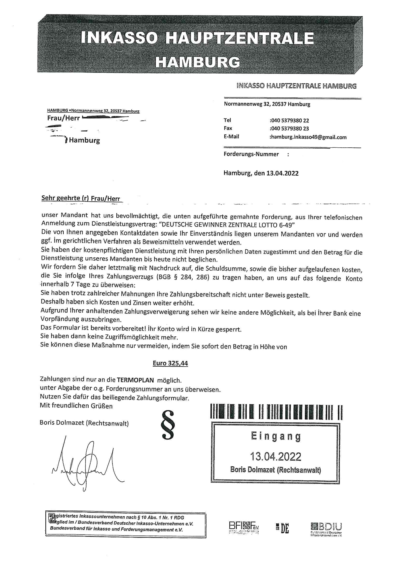 Betrugsschrieben Seite 1